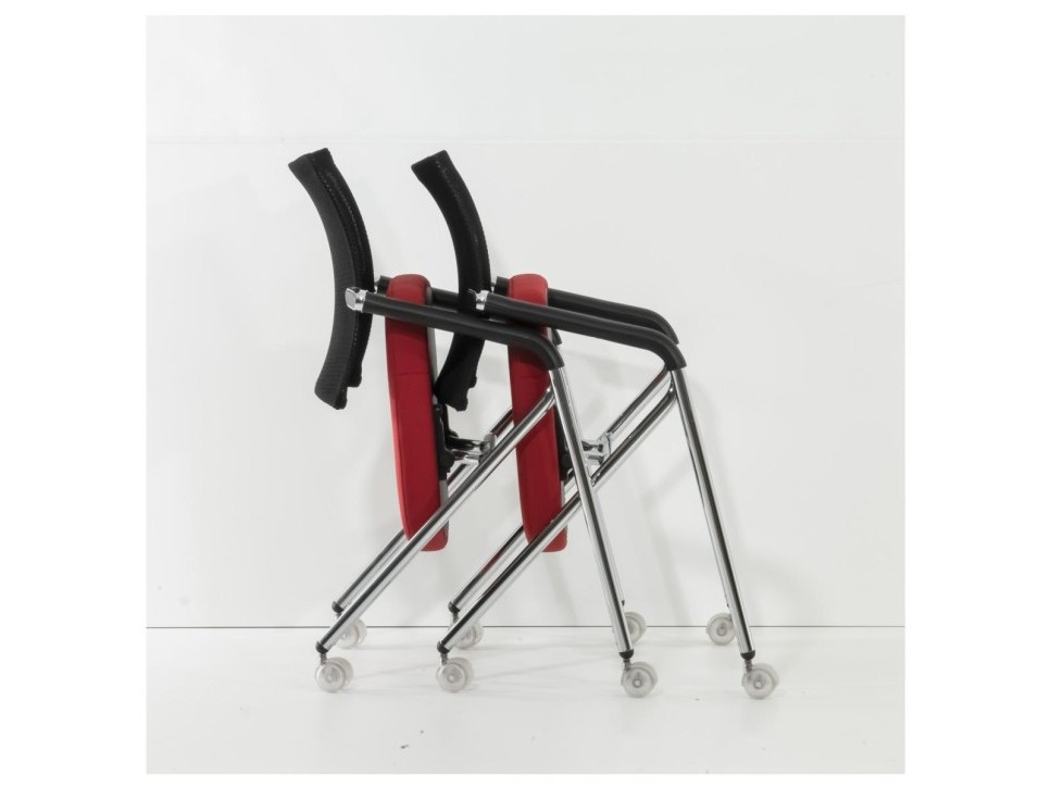 Dauphin Konferenzstuhl Rot Netzrücken klappbar rollbar – Bild 2