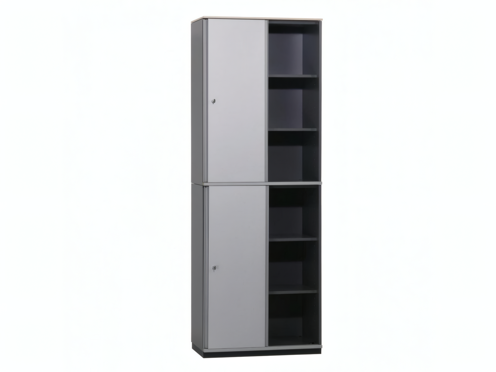 BENE Aktenschrank KX – 6 OH, Schiebertüren, Schiefergrau/Ahorn – Bild 2