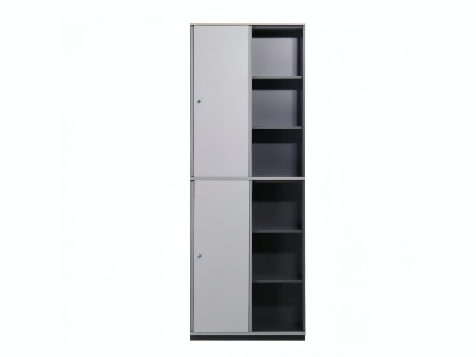 BENE Aktenschrank KX – 6 OH, Schiebertüren, Schiefergrau/Ahorn – Bild 3