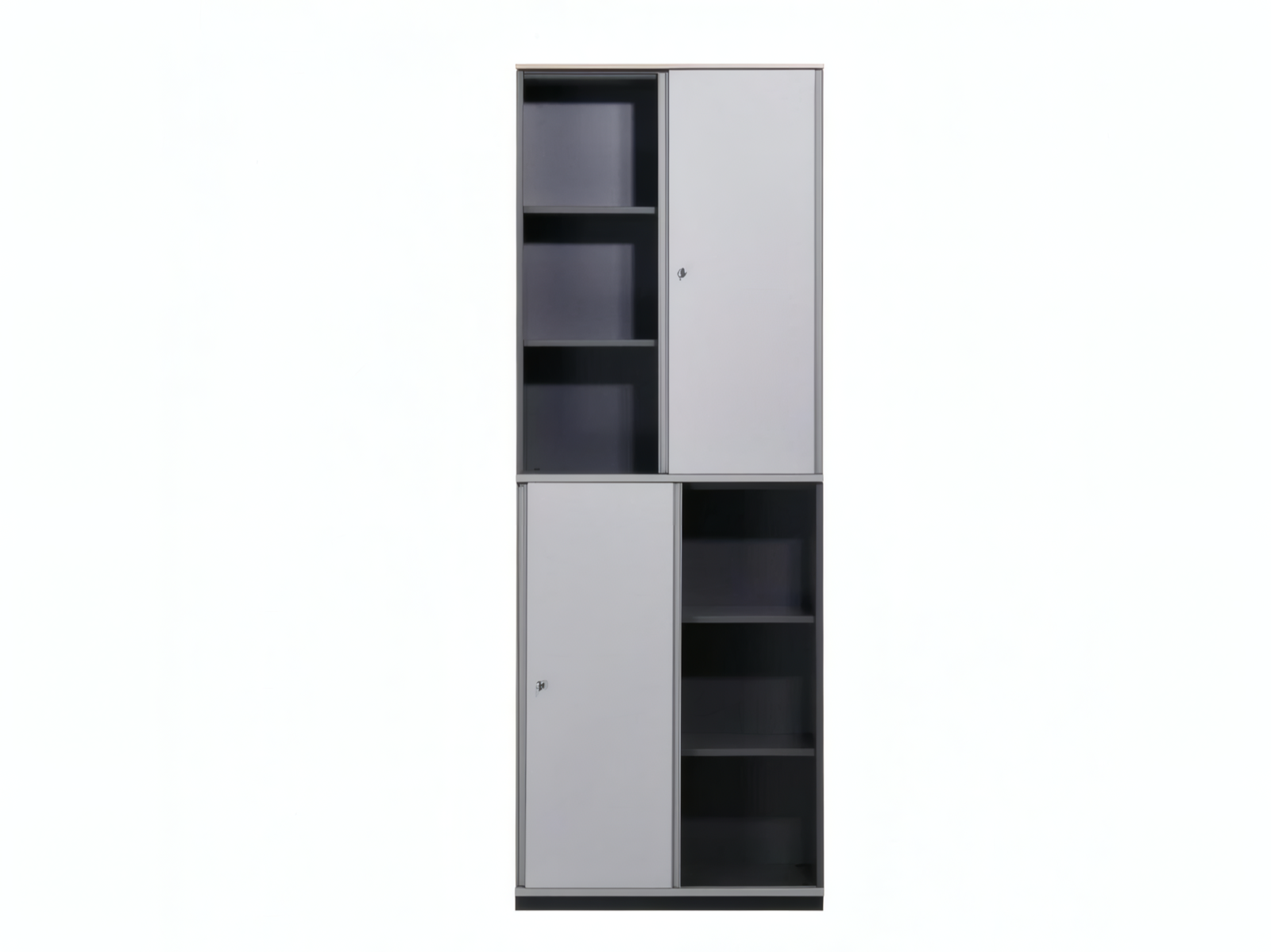 BENE Aktenschrank KX – 6 OH, Schiebertüren, Schiefergrau/Ahorn – Bild 4